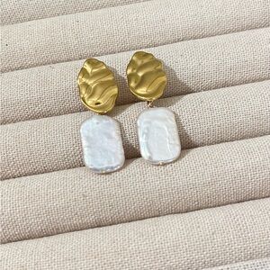 Handmade White Pearl Earrings New Waterproof Earrings Titanium steel gold plated
